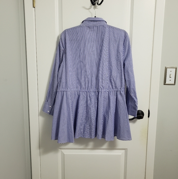 ZARA Blue and White Striped Peplum Button-Up Blouse - Picture 5 of 7